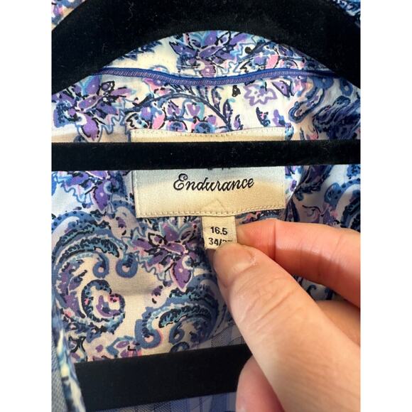 Ted Baker Endurance Flip Cuff Shirt 16.5 34/35 Blue Plaid Cotton Button LS A38 - Picture 2 of 8